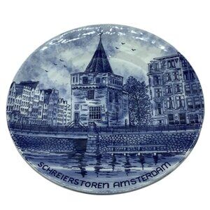 Vtg 1982 Delft Blue Norelco Plate Schreierstoren Amsterdam Handpainted  Holland